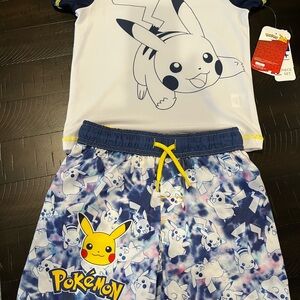 Pokemon Pikachu Kids Swim Suit Bathing Trunk Set - Navy and White size 4 NEW
